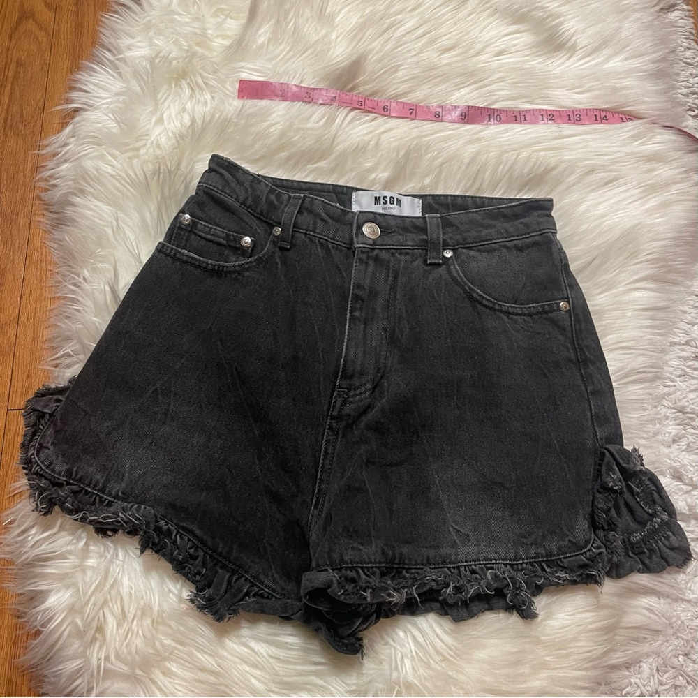 MSGM Distressed Black Denim Shorts